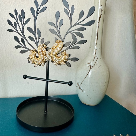 Vintage Avon Gold- and Silver-Tone Rhinestone 1” Pierced Fashion Earrings - Picture 10 of 11